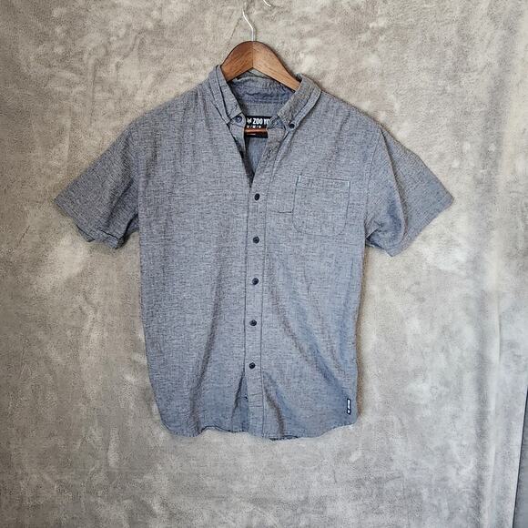 Zoo York Men’s Medium Gray White Dotted Short Sleeve Button-Up Shirt - Picture 1 of 8